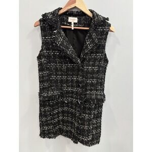 Laundry by Shelli Segal Tweed Vest Jacket Black White Sleeveless Size Small